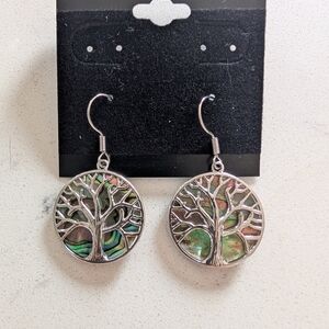 Silver Tree of Life Earrings with Abalone Inlay